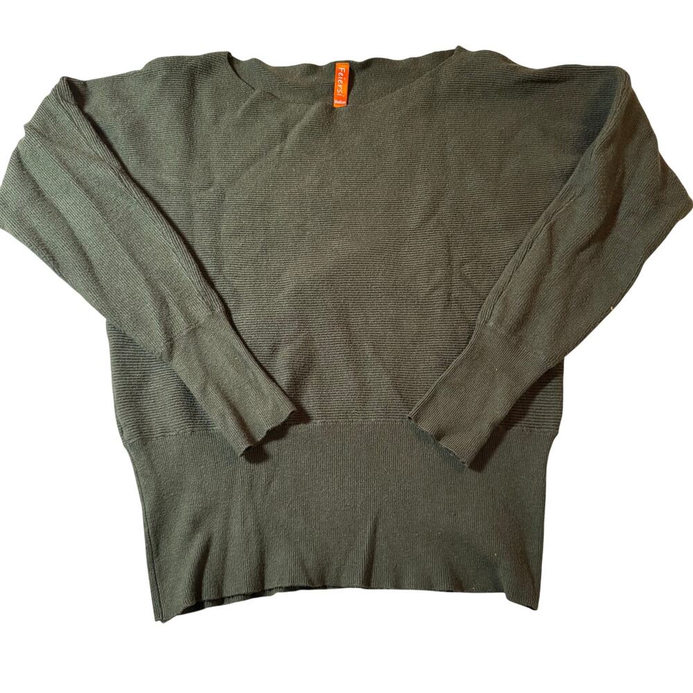 Feiersi Ribbed Knit Sweater Womens M Olive Green Batwing Top